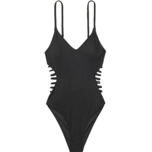 PINK Victoria's Secret STRAPPY SIDE RIBBED ONE-PIECE, Black, Size XL